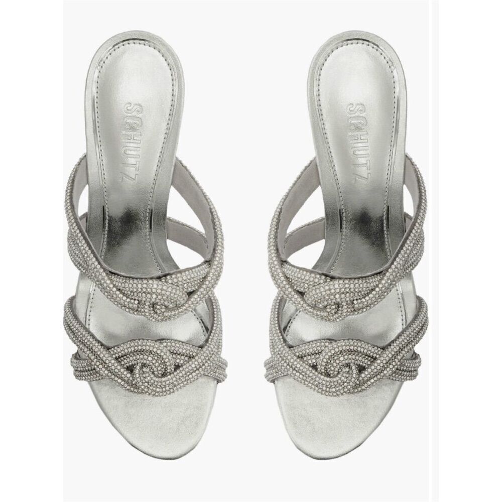 Schutz Women's Silver Jocelyn Mule Sandal with Crystal Embellishments 39.5 - Picture 3 of 5